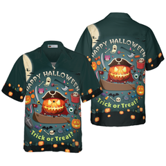 Halloween Pumpkin Pirate Halloween Hawaiian Shirt, Trick Or Treat Candy Cute Jack-o'-lantern Hawaiian Shirt - Hyperfavor