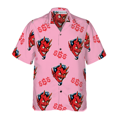 Seamless Red Devil Face Hawaiian Shirt - Hyperfavor