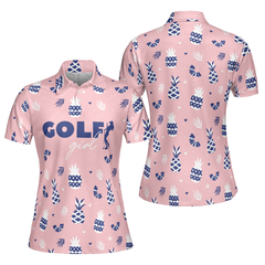 Golf Girl Summer Pattern Short Sleeve Women Polo Shirt, Pink Golf Shirt For Ladies, Unique Female Golf Gift - Hyperfavor