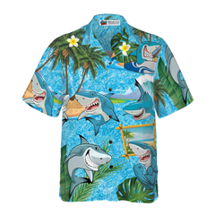 Sharks On The Beach Hawaiian Shirt - Hyperfavor