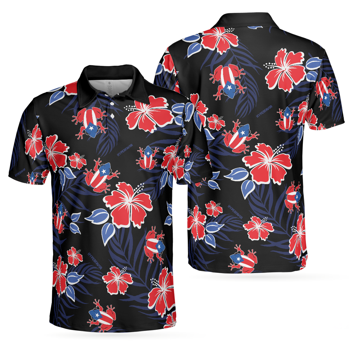 Puerto Rico Common Coquí Flag Polo Shirt, Puerto Rican Toad And Floral Shirt - Hyperfavor