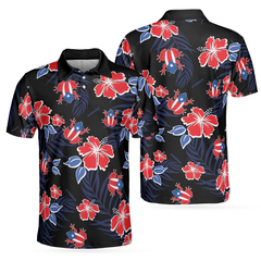 Puerto Rico Common Coquí Flag Polo Shirt, Puerto Rican Toad And Floral Shirt - Hyperfavor