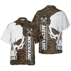 Mechanic Camo Pattern Skull Hawaiian Shirt - Hyperfavor