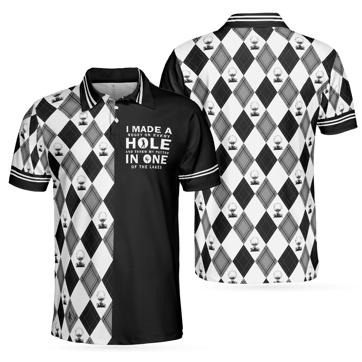 I Made A Bogey On Every Hole Polo Shirt, Black And White Argyle Pattern Polo Shirt, Cool Golf Shirt For Men - Hyperfavor