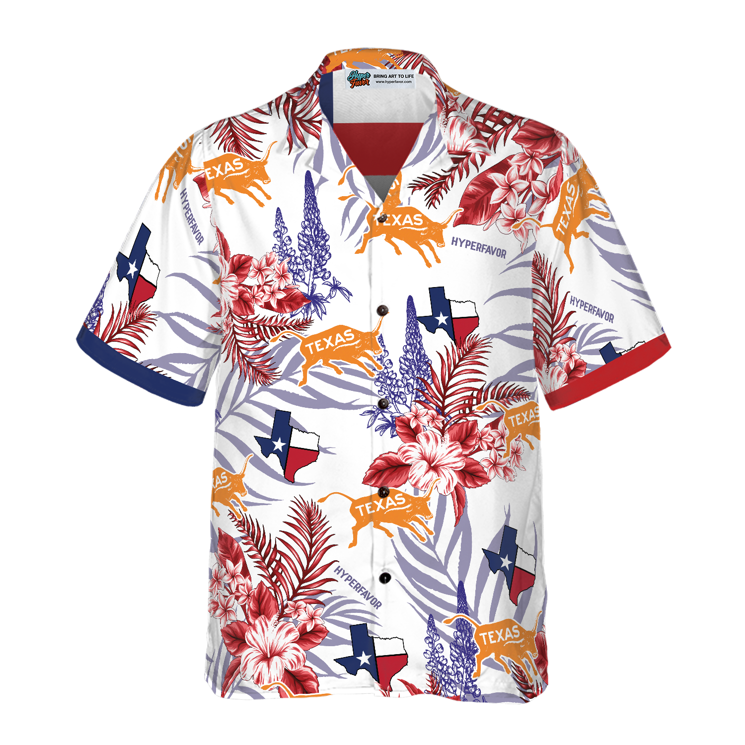 Bluebonnet Texas Hawaiian Shirt Red Version, Button Down Floral and Flag Texas Shirt, Proud Texas Shirt For Men - Hyperfavor