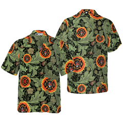 Fire Rescue Proud Firefighter Hawaiian Shirt, Floral And Leaves Fire Dept Logo Firefighter Shirt For Men - Hyperfavor