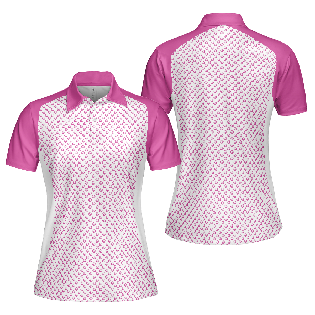 Pink Golf Balls Seamless Pattern Short Sleeve Women Polo Shirt - Hyperfavor