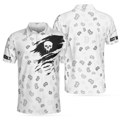 The Bitcoin Skull Polo Shirt, Black And White Skull Cryptocurrency Shirt, Bitcoin Short Sleeve Shirt Design - Hyperfavor