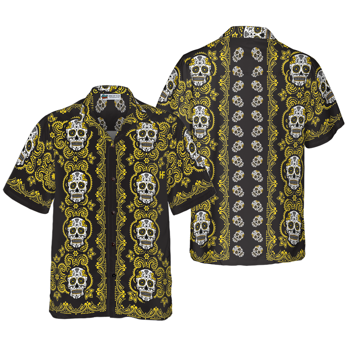 Yellow Sugar Skull Hawaiian Shirt - Hyperfavor