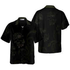 Seamless Gothic Skull Goth Hawaiian Shirt, Black Hawaiian Shirt For Men - Hyperfavor