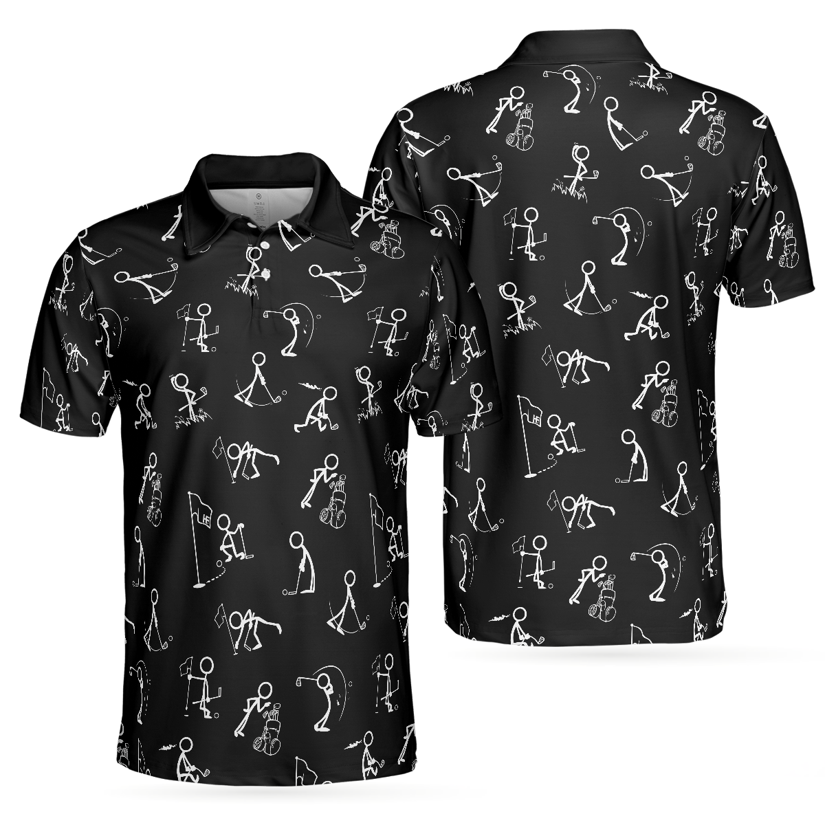 Stickfigures Playing Golf Short Sleeve Polo Shirt, Doodling Golfer Polo Shirt, Best Golf Shirt For Men - Hyperfavor