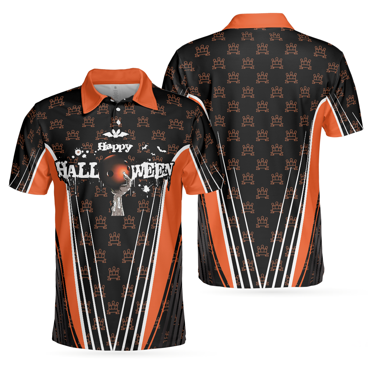 Happy Halloween And Happy Bowling Polo Shirt V2, Short Sleeve Bowling Shirt For Men - Hyperfavor