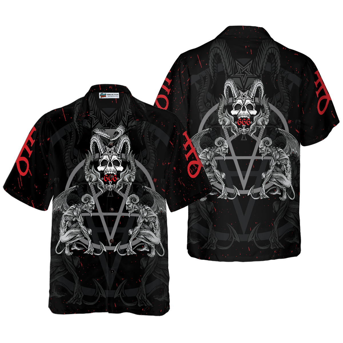 Demon With Skull Pentagram Satanic Goth Gothic Hawaiian Shirt - Hyperfavor