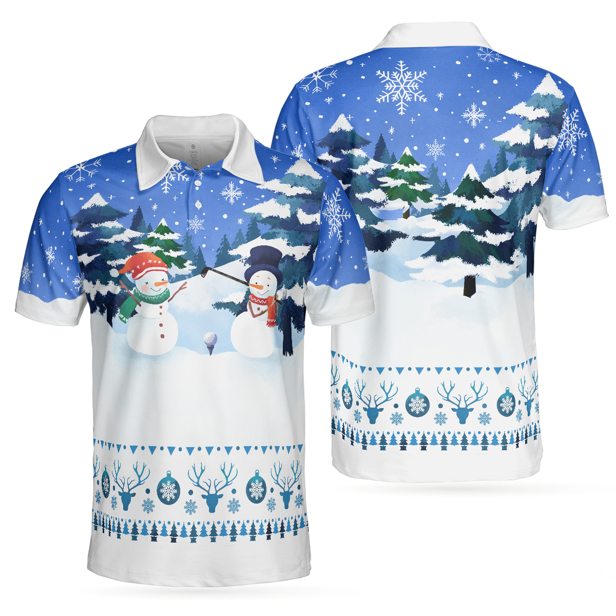 Christmas Golf Polo Shirts- Mens Golf Polo Shirts Short Sleeve- Funny Snowman Pattern Shirt Dry Fit- Christmas Shirt Idea Gift For Men - Hyperfavor