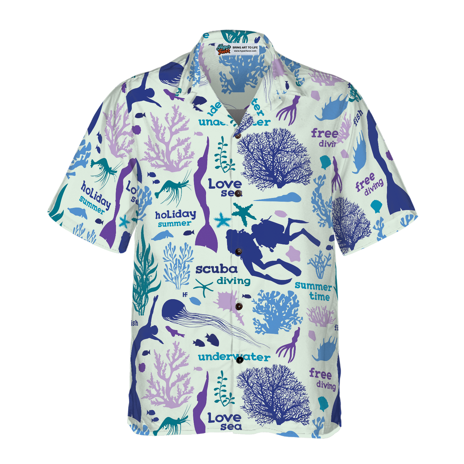 Scuba Diver And Sea Pattern V1 Hawaiian Shirt - Hyperfavor