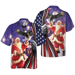 Hyperfavor Christmas Hawaiian Shirts, Santa With Eagle Shirt Short Sleeve, Christmas Shirt Idea Gift For Men And Women - Hyperfavor