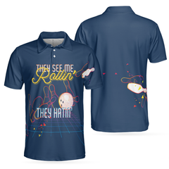 Bowling They see me Rollin’ They Hatin’ Short Sleeve Polo Shirt, Light Art Bowling Shirt for Men - Hyperfavor