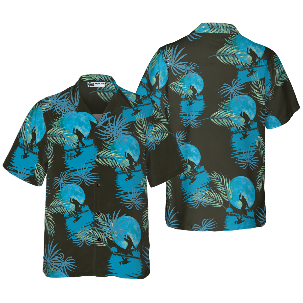 Bigfoot Tropical Blue Moon Bigfoot Hawaiian Shirt, Black And Blue Moonlight Bigfoot Shirt For Men - Hyperfavor