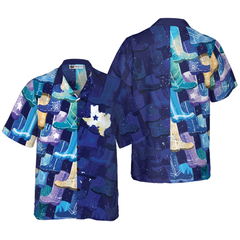 Multicolor Cowboy Boots Texas Hawaiian Shirt For Men, Lone Star Flag Hawaiian Shirt, Blue Shirt For Texans - Hyperfavor