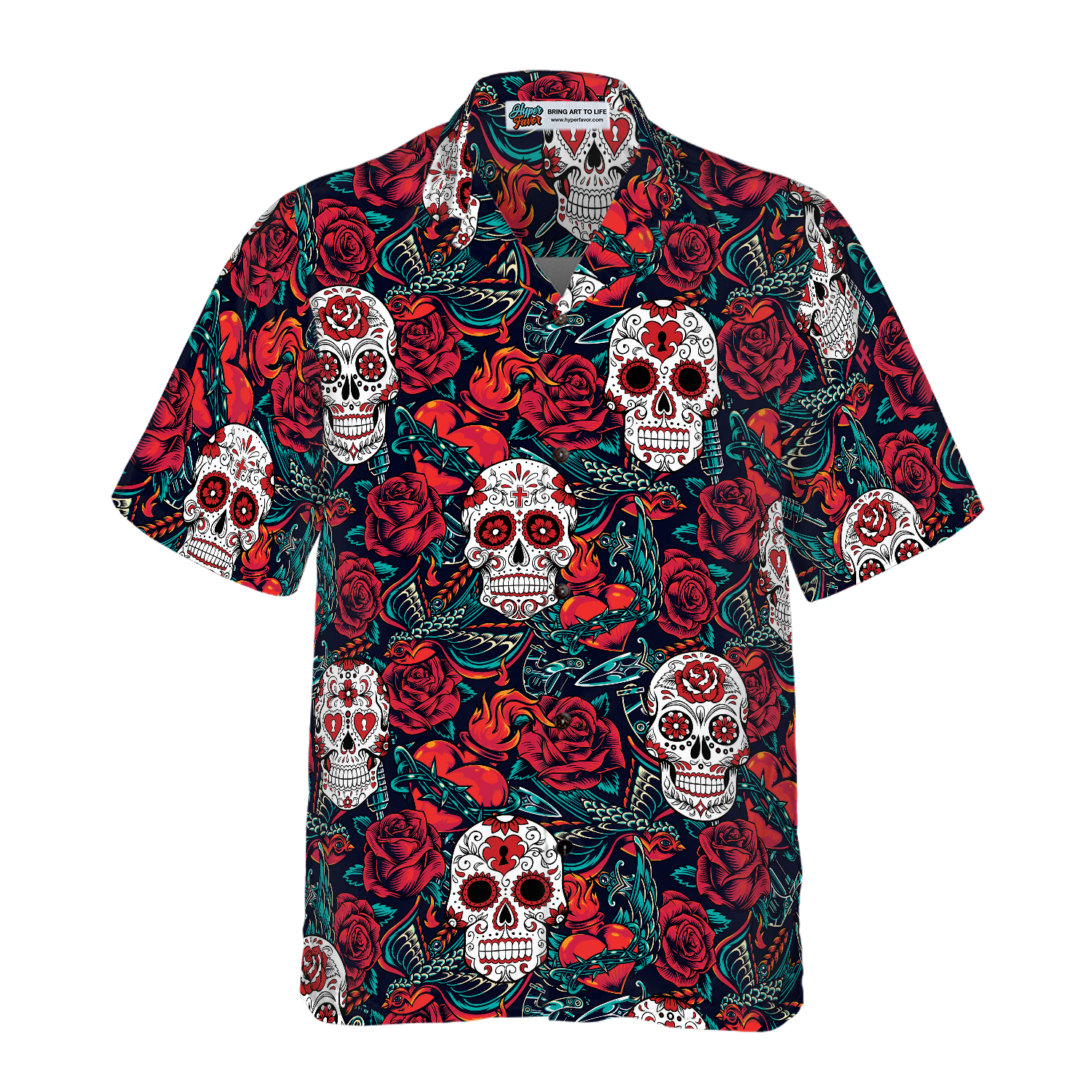 Sugar Skulls And Roses Hawaiian Shirt - Hyperfavor