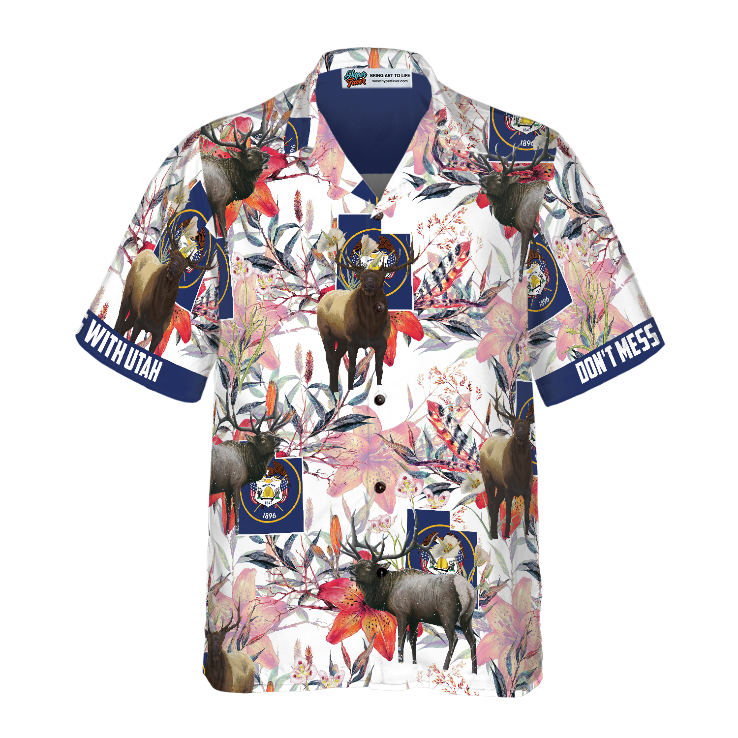 Utah Elk And The Sego Lily Hawaiian Shirt - Hyperfavor