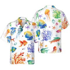 Under The Sea Watercolor Hawaiian Shirt - Hyperfavor