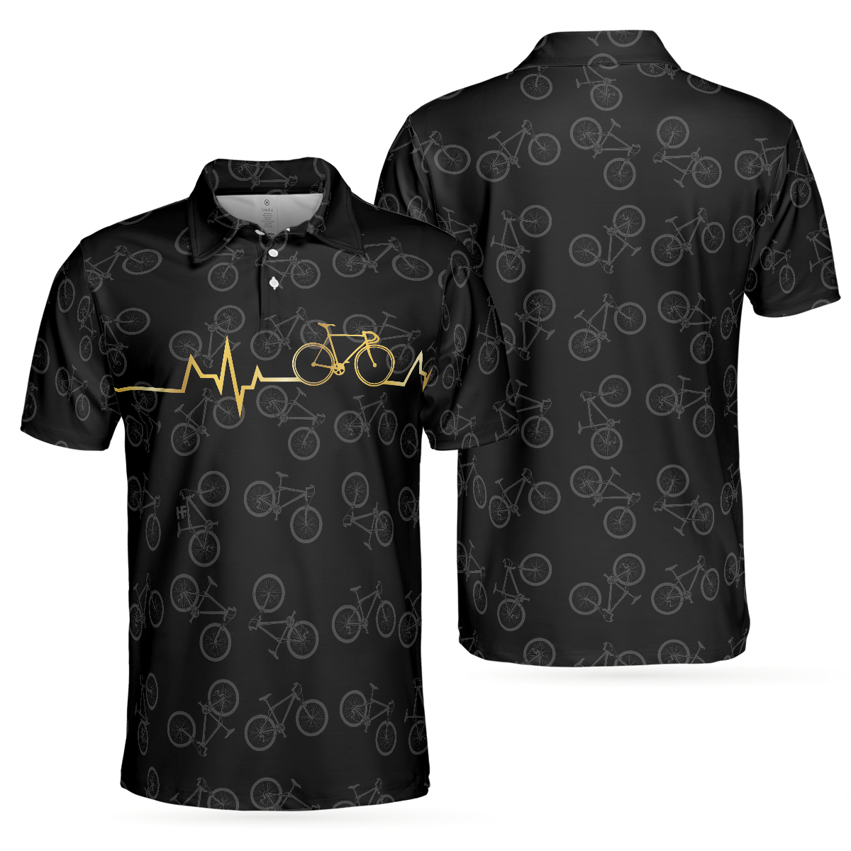 Cycling Golden Heartbeat Polo Shirt, Black Cycling Shirt For Cyclists, Thoughtful Gift Idea For Sport Lovers - Hyperfavor