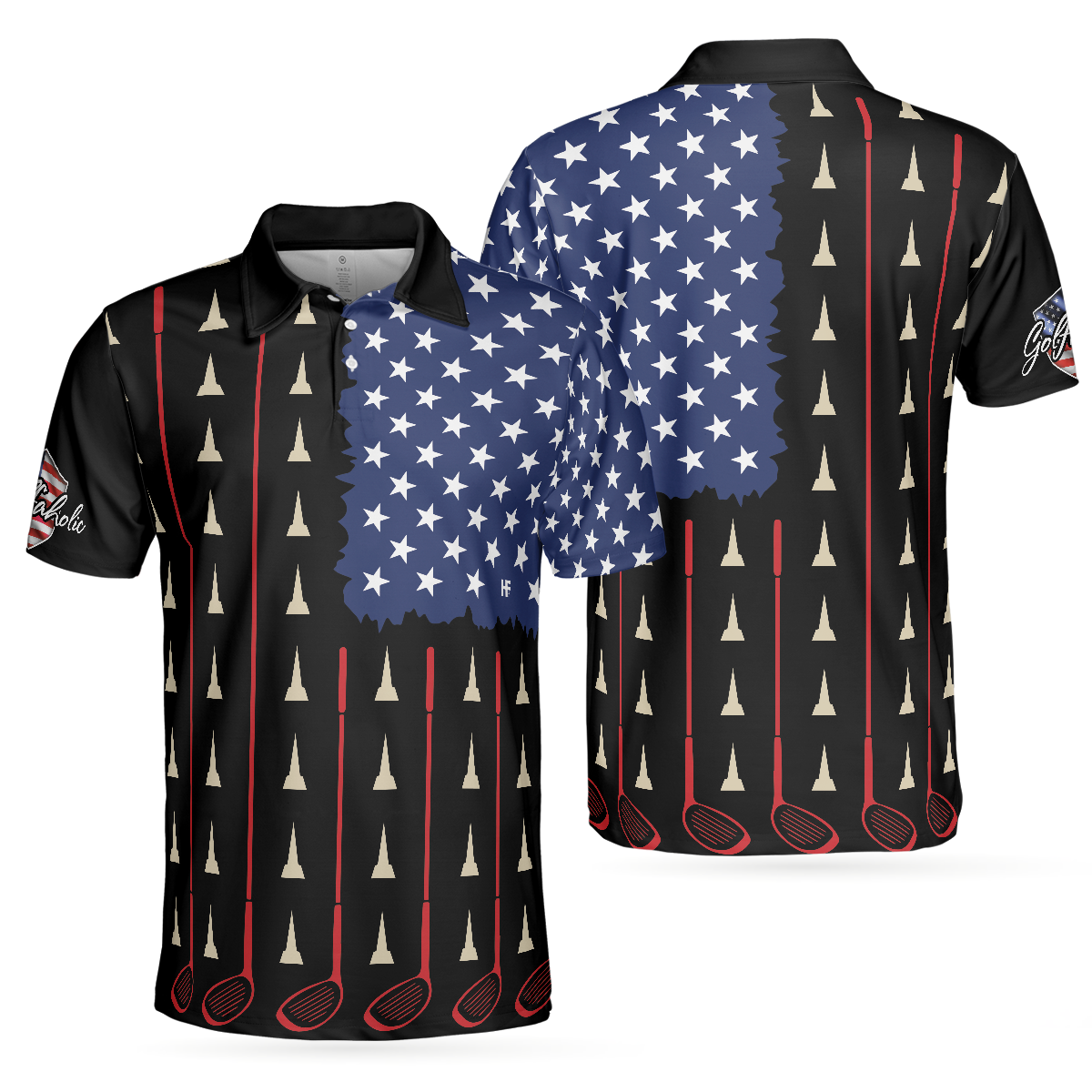 American Flag Golf Clubs Short Sleeve Polo Shirt, Golfaholic Polo Shirt, Patriotic Golf Shirt For Men - Hyperfavor