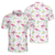 Flamingo And Tropical Pattern Polo Shirt, White Flamingo Themed Polo Shirt, Tropical Flamingo Shirt Design - Hyperfavor