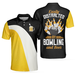 Easily Distracted By Bowling And Beer V2 Polo Shirt, Funny Drinking Bowling Polo Shirt, Best Bowling Gift Idea - Hyperfavor