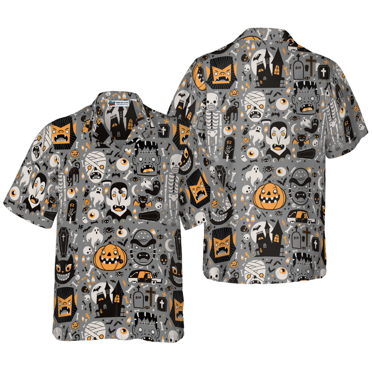 Doodle Pattern Happy Halloween Hawaiian Shirt - Hyperfavor