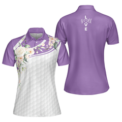 Golf Ball Texture With Roses Golf Short Sleeve Women Polo Shirt, Purple Golfing Polo Shirt For Ladies - Hyperfavor