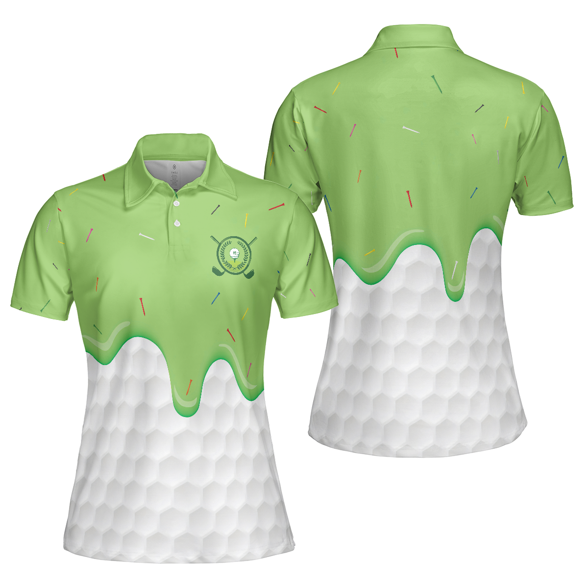 Ice Cream Melting On Golf Ball Cone Golf Short Sleeve Women Polo Shirt - Hyperfavor