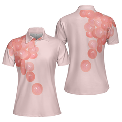 Pink Golf Balls Pattern Short Sleeve Women Polo Shirt, Thoughtful Golfing Shirt For Ladies, Best Golf Gift - Hyperfavor