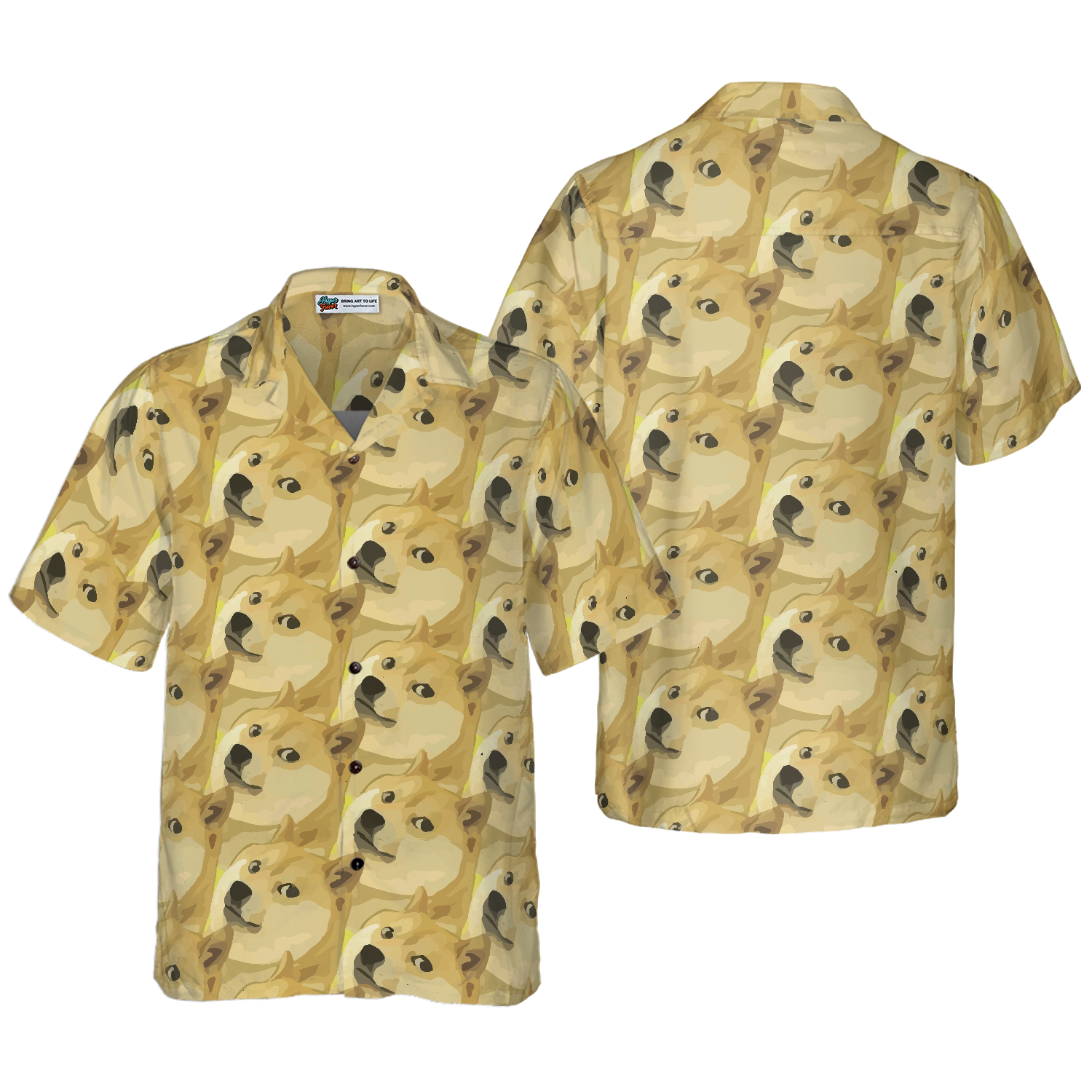 Full Face Doge Pattern Dogecoin Hawaiian Shirt - Hyperfavor