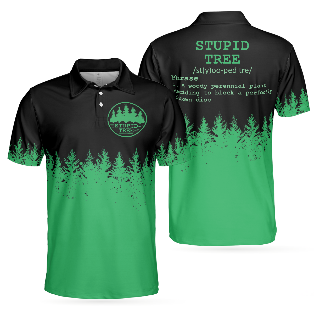 Stupid Tree Funny Definition Polo Shirt, Black And Green Pine Forest Polo Shirt For Men - Hyperfavor