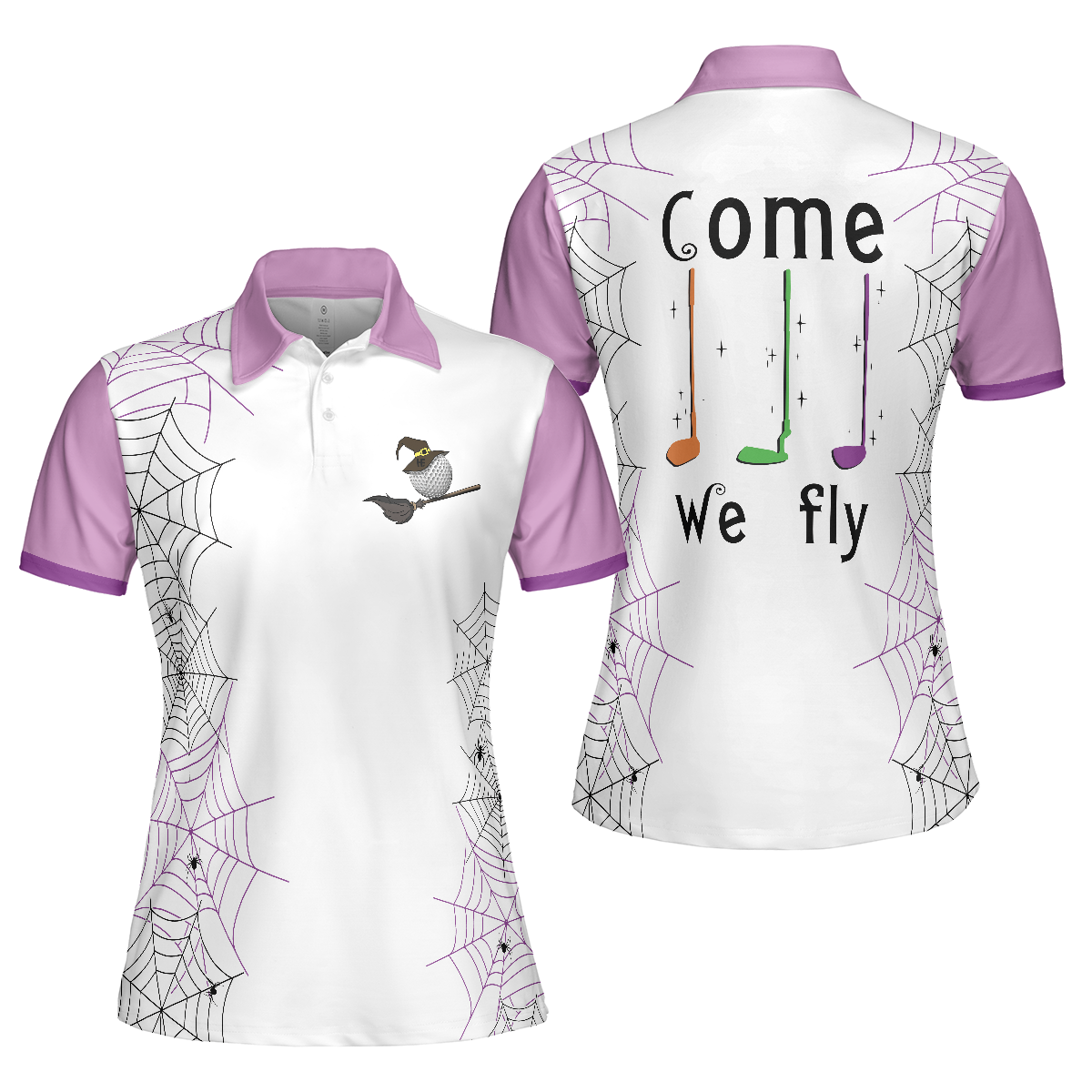 Come We Fly Golf Short Sleeve Women Polo Shirt, Witch Halloween Golf Shirt For Ladies - Hyperfavor