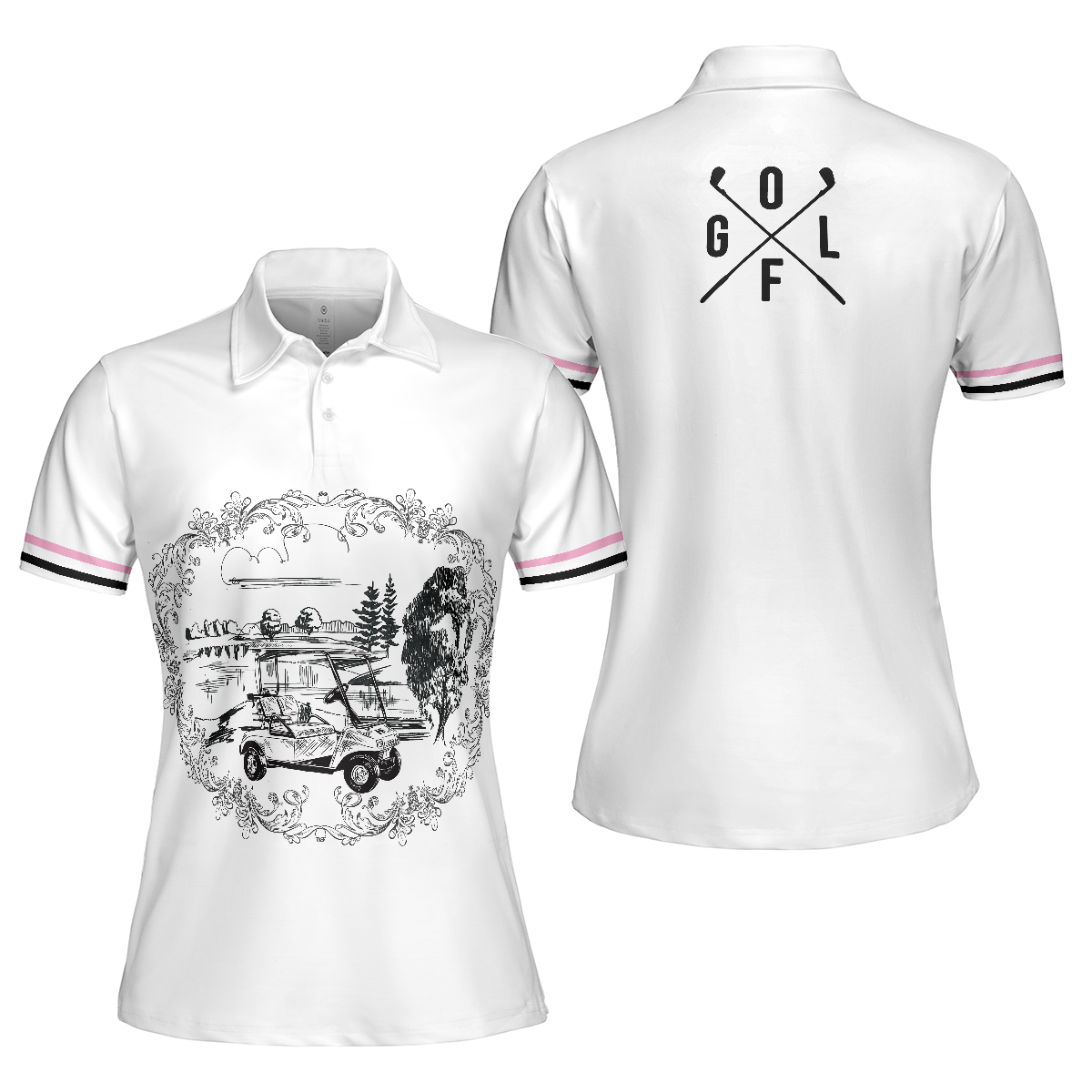 Golf Course Sketch Golf Short Sleeve Women Polo Shirt, Golf Shirt For Ladies, Gift For Female Golfers - Hyperfavor