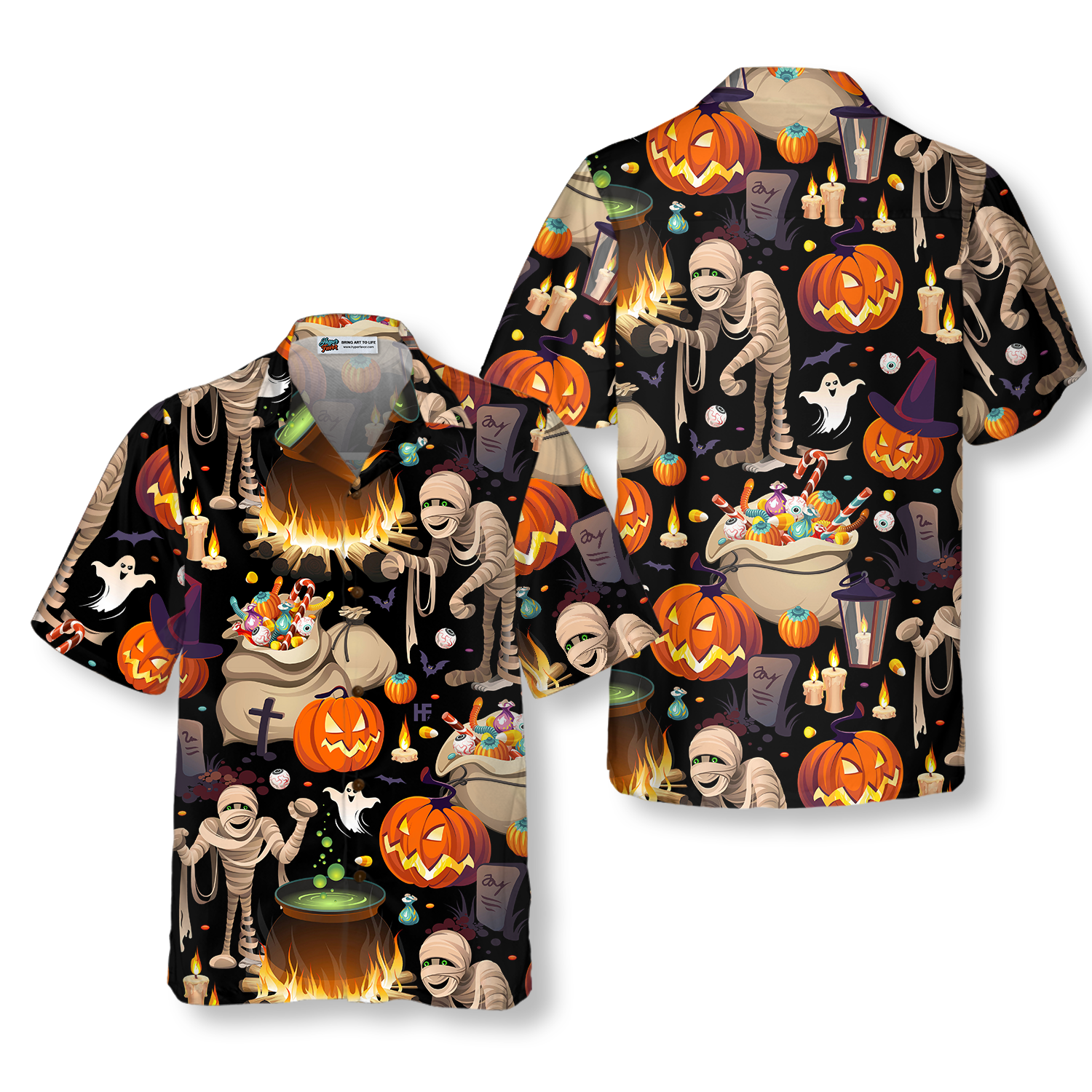 Halloween Mummy And Bags Of Sweets Hawaiian Shirt - Hyperfavor