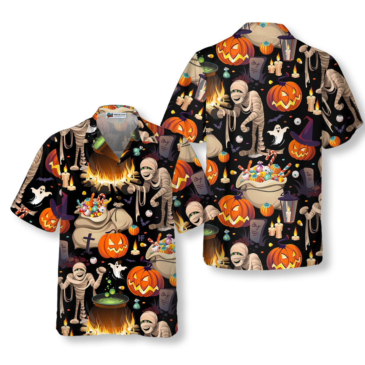 Halloween Mummy And Bags Of Sweets Hawaiian Shirt - Hyperfavor