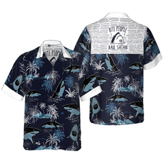 Bite People Hail Satan Shark Hawaiian Shirt - Hyperfavor