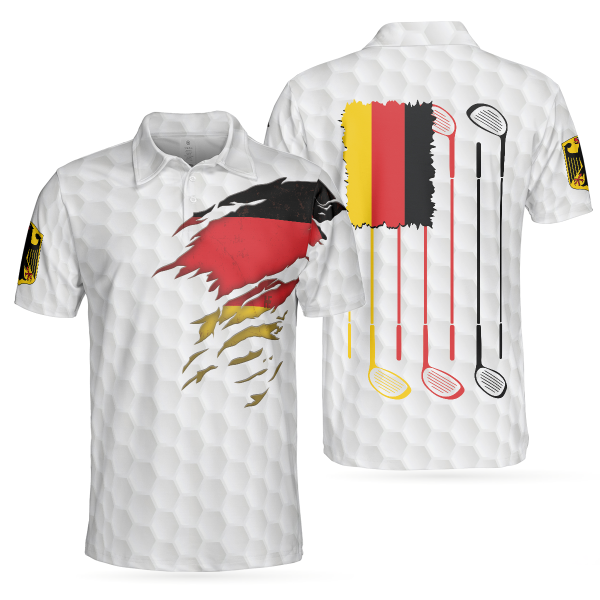 Golf Germany Flag Polo Shirt, White Golf Pattern Polo Shirt, German Golf Shirt For Men - Hyperfavor