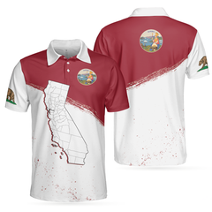 California Flag & Map Short Sleeve Polo Shirt, Eureka Patriotic Polo Shirt, Best Golf Shirt For Men - Hyperfavor