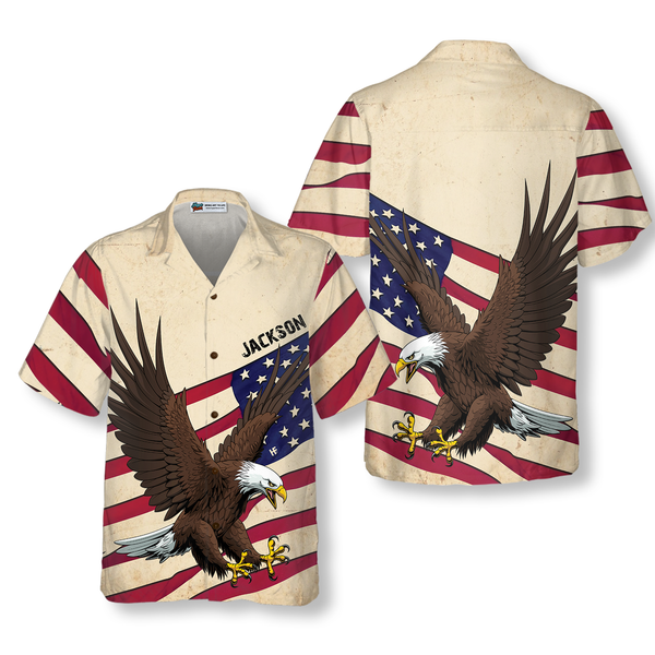 America Flag Hawaiian Shirts for Men Women - Eagle Button Down