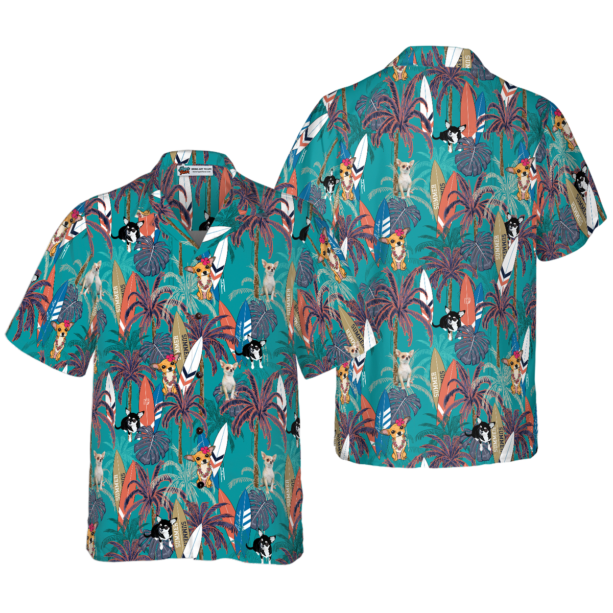 Chihuahua Surfboard And Palm Tree Hawaiian Shirt - Hyperfavor