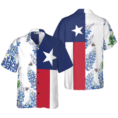 Royal Blue Bluebonnet Texas Hawaiian Shirt, Floral Texas Flag Shirt Vertical Version Italic Star, Proud Texas Shirt For Men - Hyperfavor