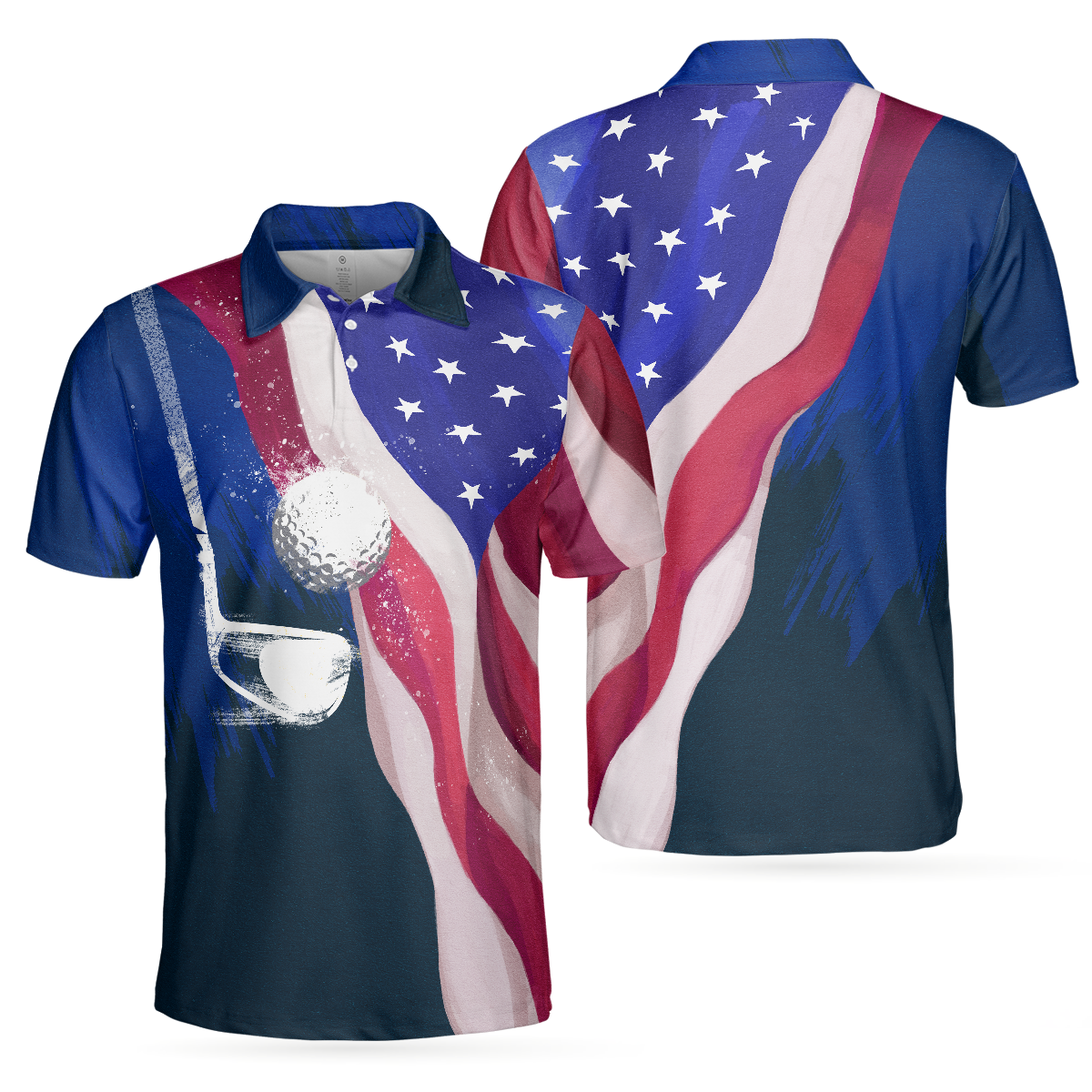 Watercolor Golf American Flag Men Polo Shirt - Hyperfavor