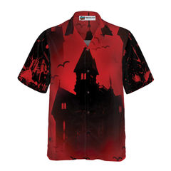 Scary Vampire Castle Halloween Hawaiian Shirt For Men, Black And Red Castle Transylvania Hawaiian Shirt - Hyperfavor