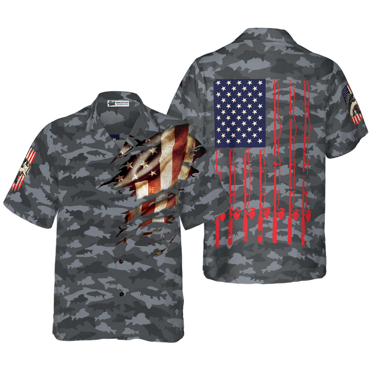 Fishing American Flag Hawaiian Shirt - Hyperfavor