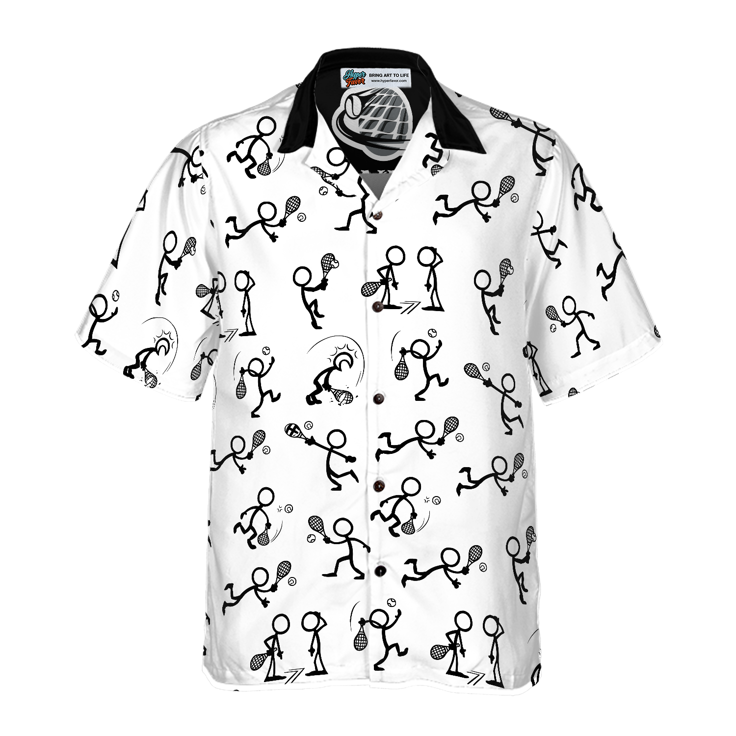 Stick Figures Tennis Black And White Hawaiian Shirt - Hyperfavor